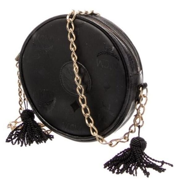 MCM Black Signature Jacquard Canvas and Leather Circle Crossbody Bag (MCXX172) - Picture 2 of 6
